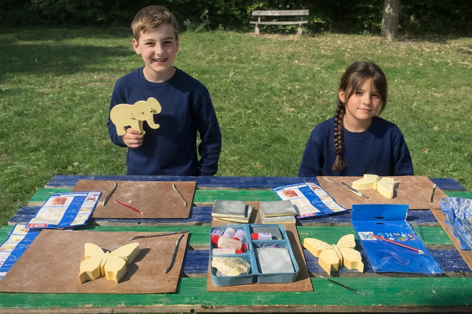 Kinderen knutselen buiten